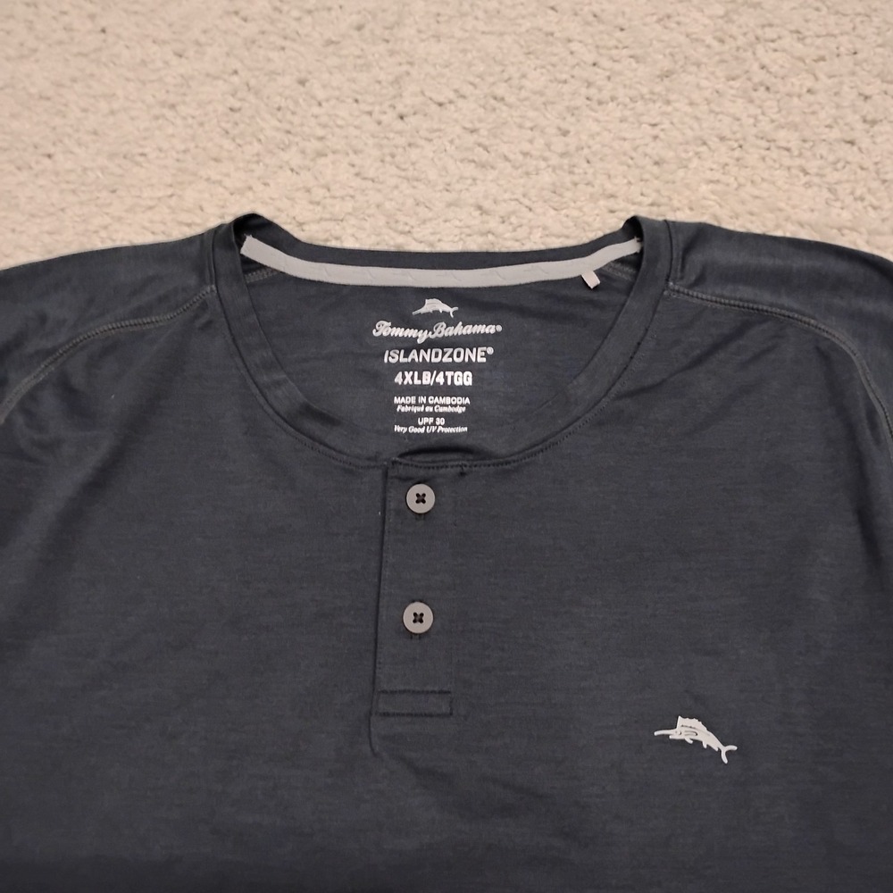 Tommy Bahama Shirt Men 4XLB Gray IslandZone Sandrunner Henley Performance UPF 30